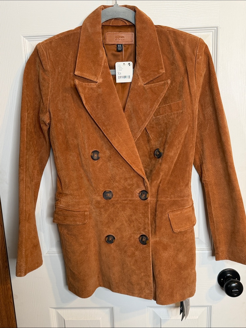 Suede Double-Breasted Blazer Jacket - Brown